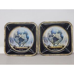 Vintage Set of 2 New York Worlds Fair Metal‎ Ash Tray 1964-65